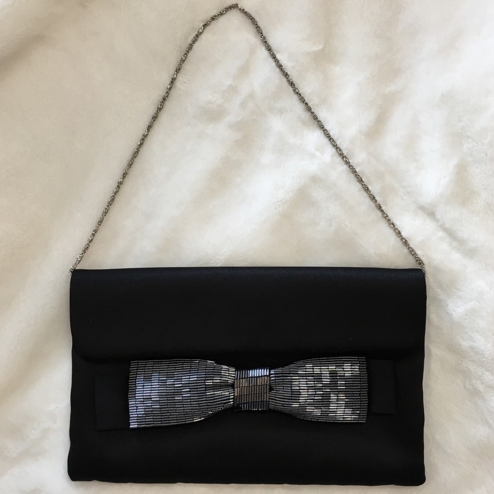 Black Bow Silky Sequined Evening Bag NWOT